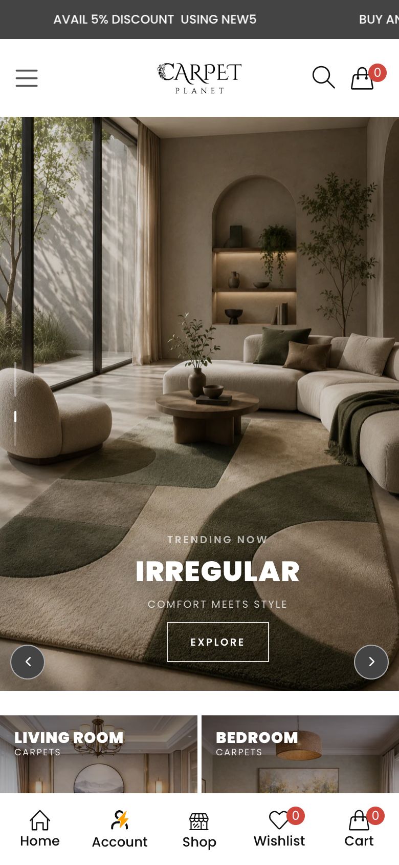 Carpet Planet website on mobile