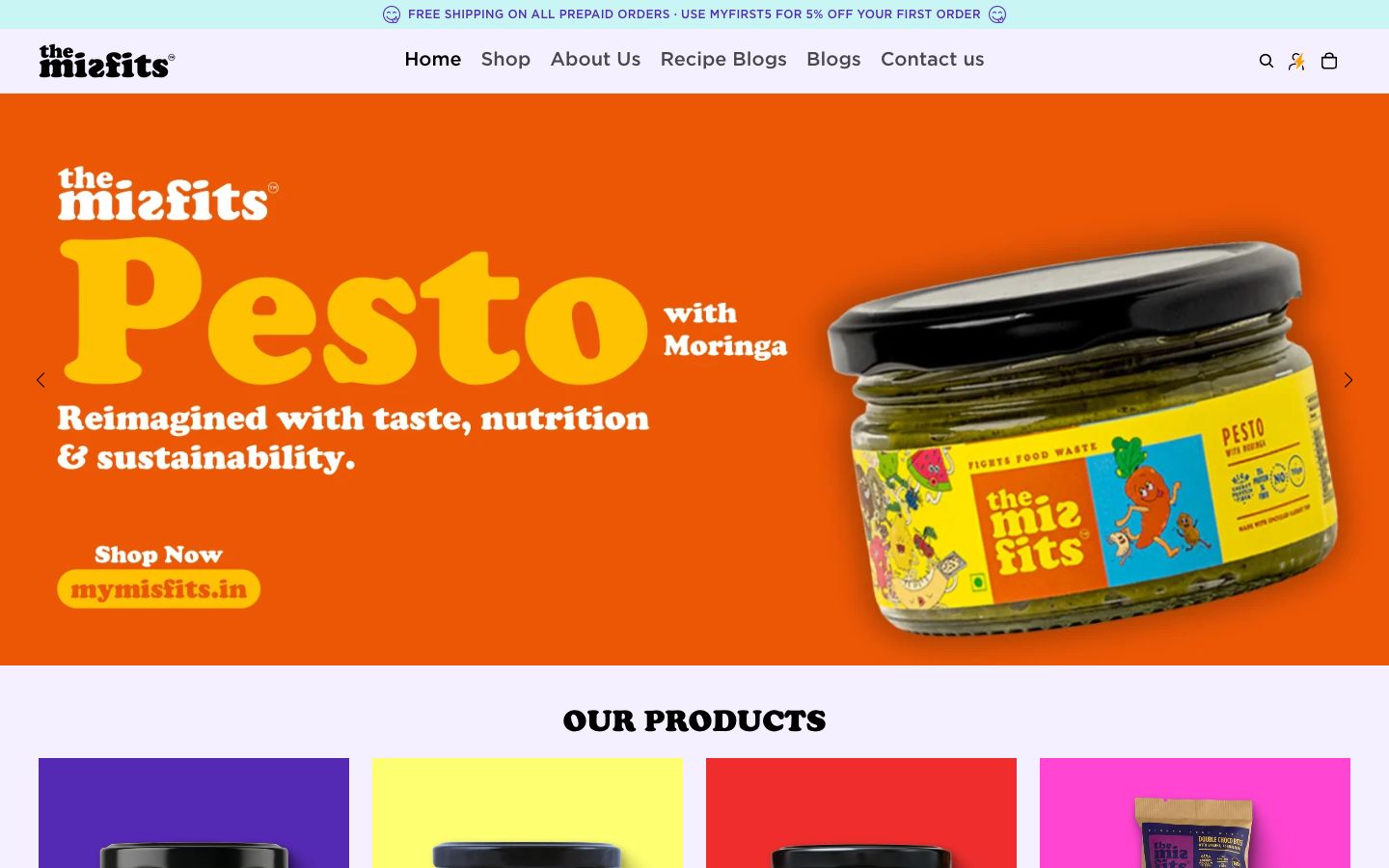 The Misfits website on desktop